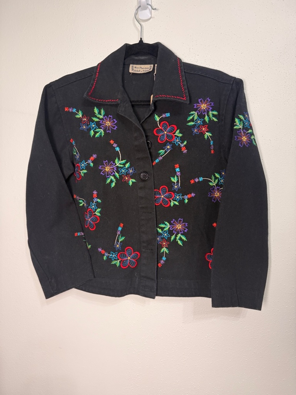 new direction Black Embroidered Floral Jean Jacket